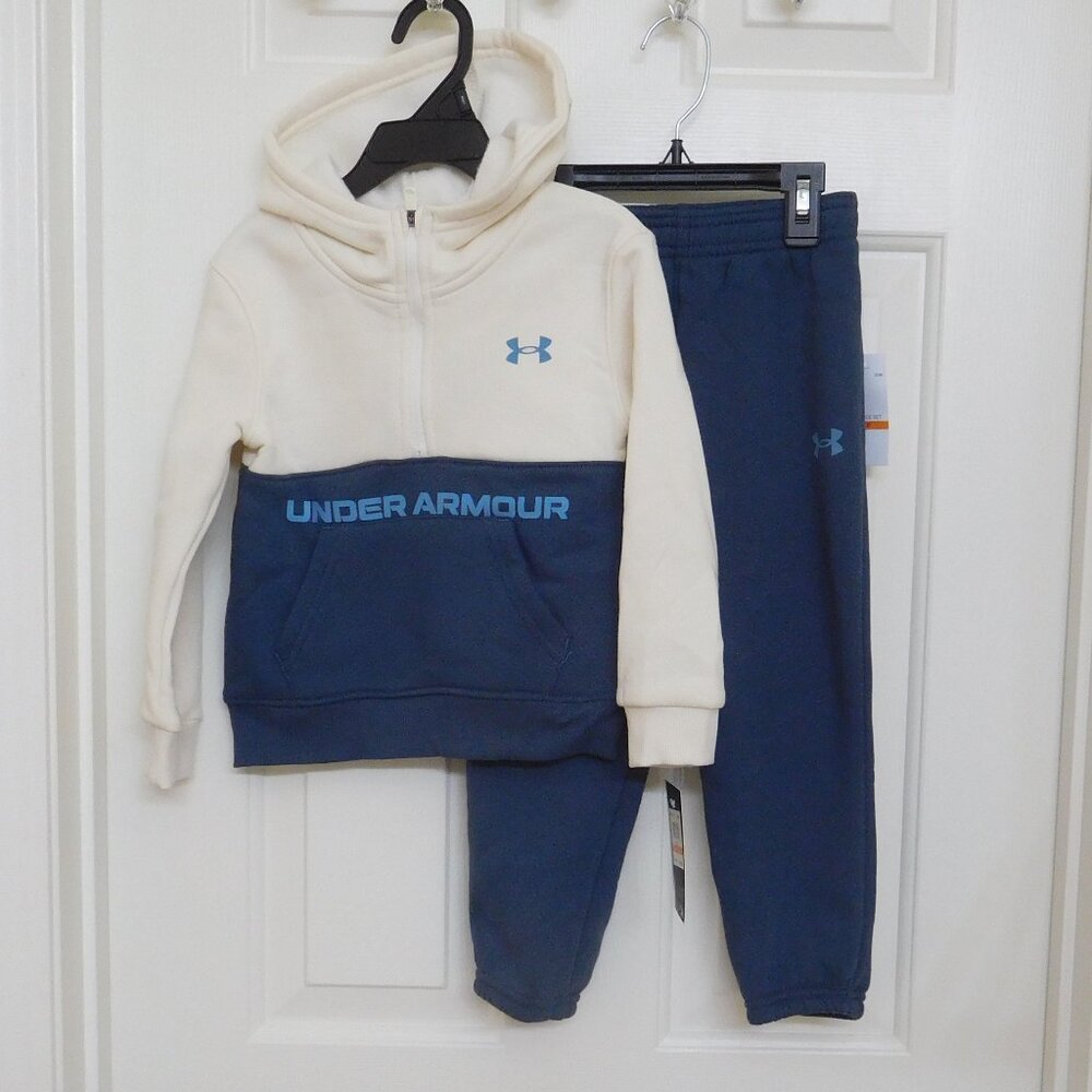 NWT 2pc Under Armour Dusty Blue Hooded Sweatshirt & Joggers Set sz 4t